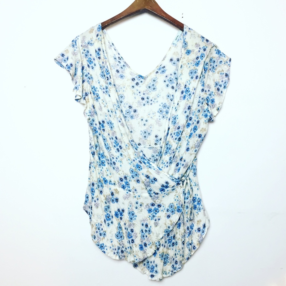 UO Kimchi Blue Wrap Top w/ Floral Print